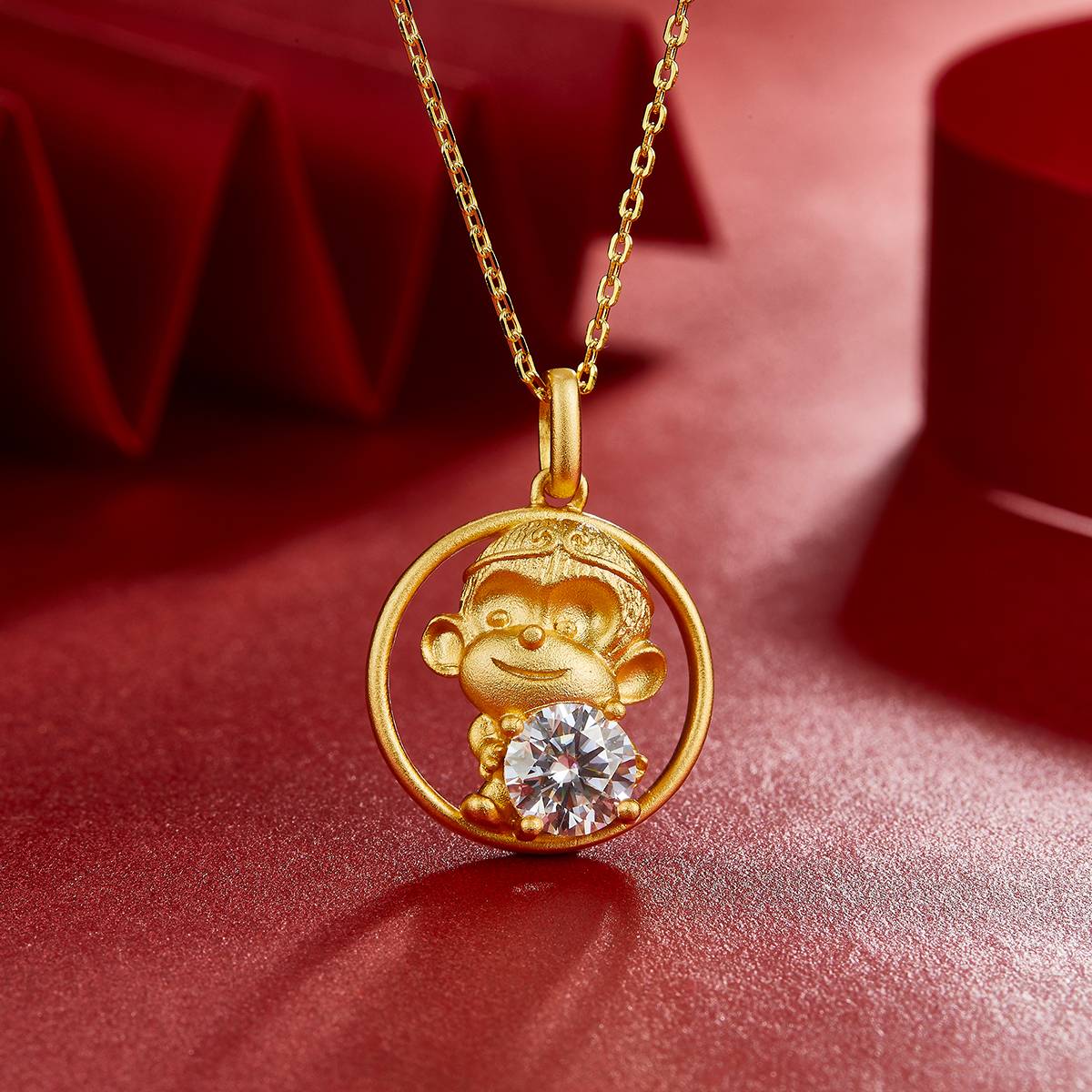 Monkey Moissanite necklace from the Chinese zodiac series, 1.0 carat